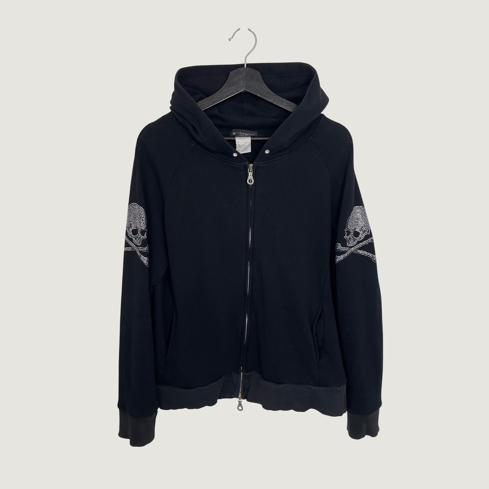 Mastermind Japan Zip Hoodie Rhinestone Skull Crossbones Black XL